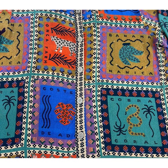 Farm Rio x Anthropologie Blouse Shirt Womens L Button Up BOHO Animals Novelty - Picture 4 of 9